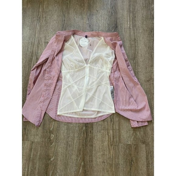 NYDJ Fit Solution Striped Stretch Shirt Cerise Red White Small - Picture 3 of 3
